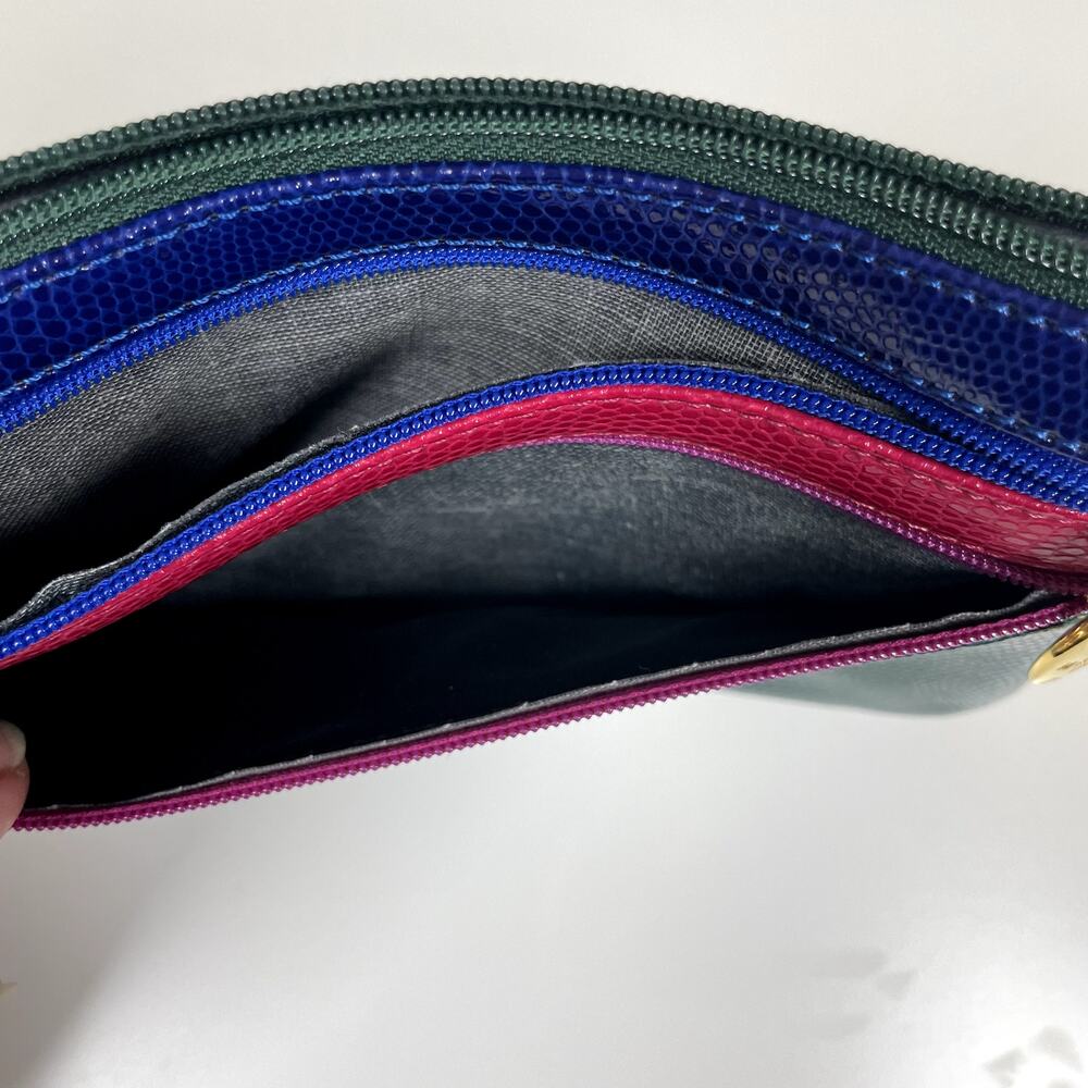 BOTTEGA FIORENTINA Multicolor Leather Triple Zip Wallet Textured Lizard Print - Picture 6 of 10